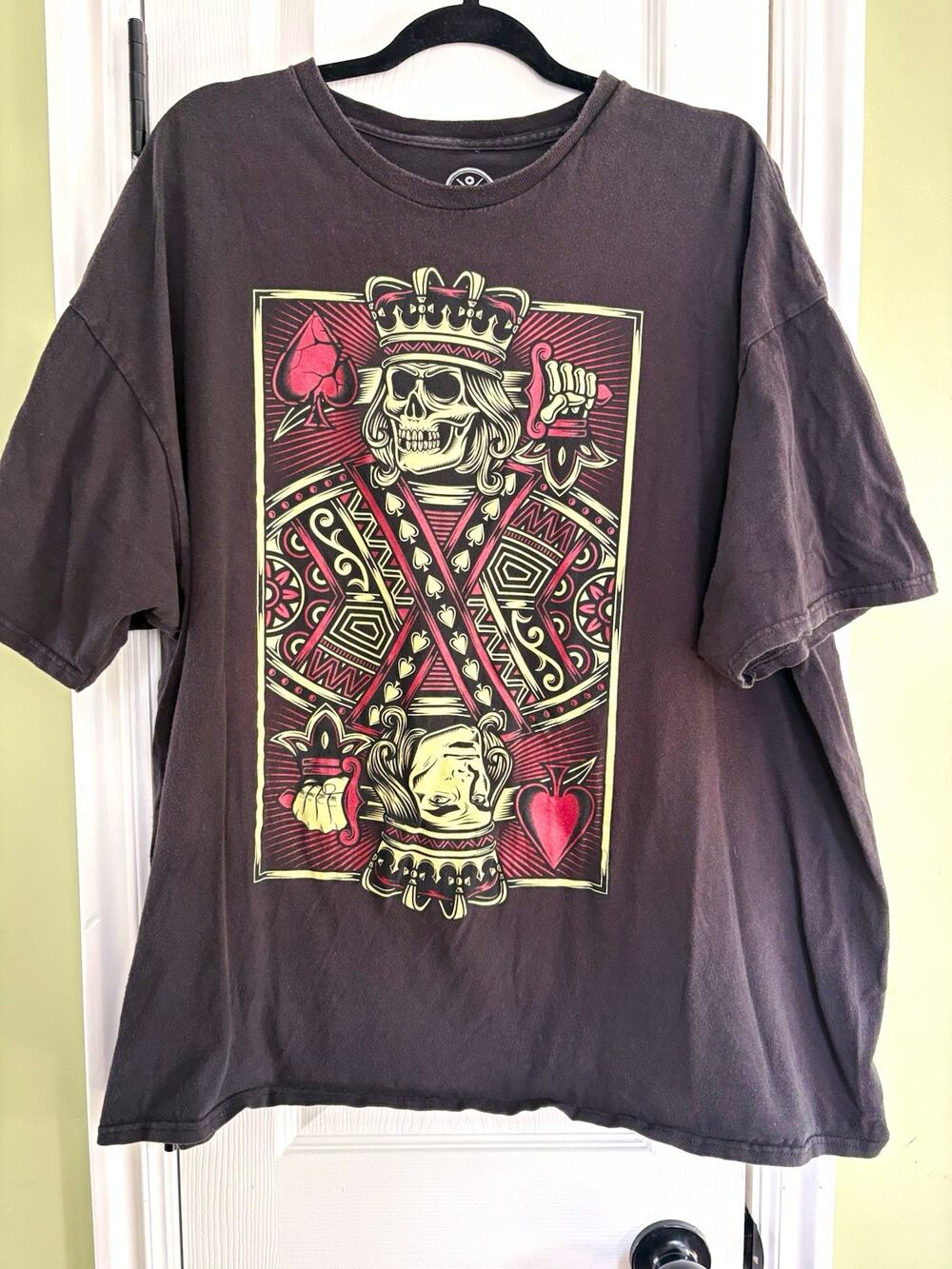 DOM Men's Black Playing Cards Skull Graphic Crew Neck Cotton Tee 3XL